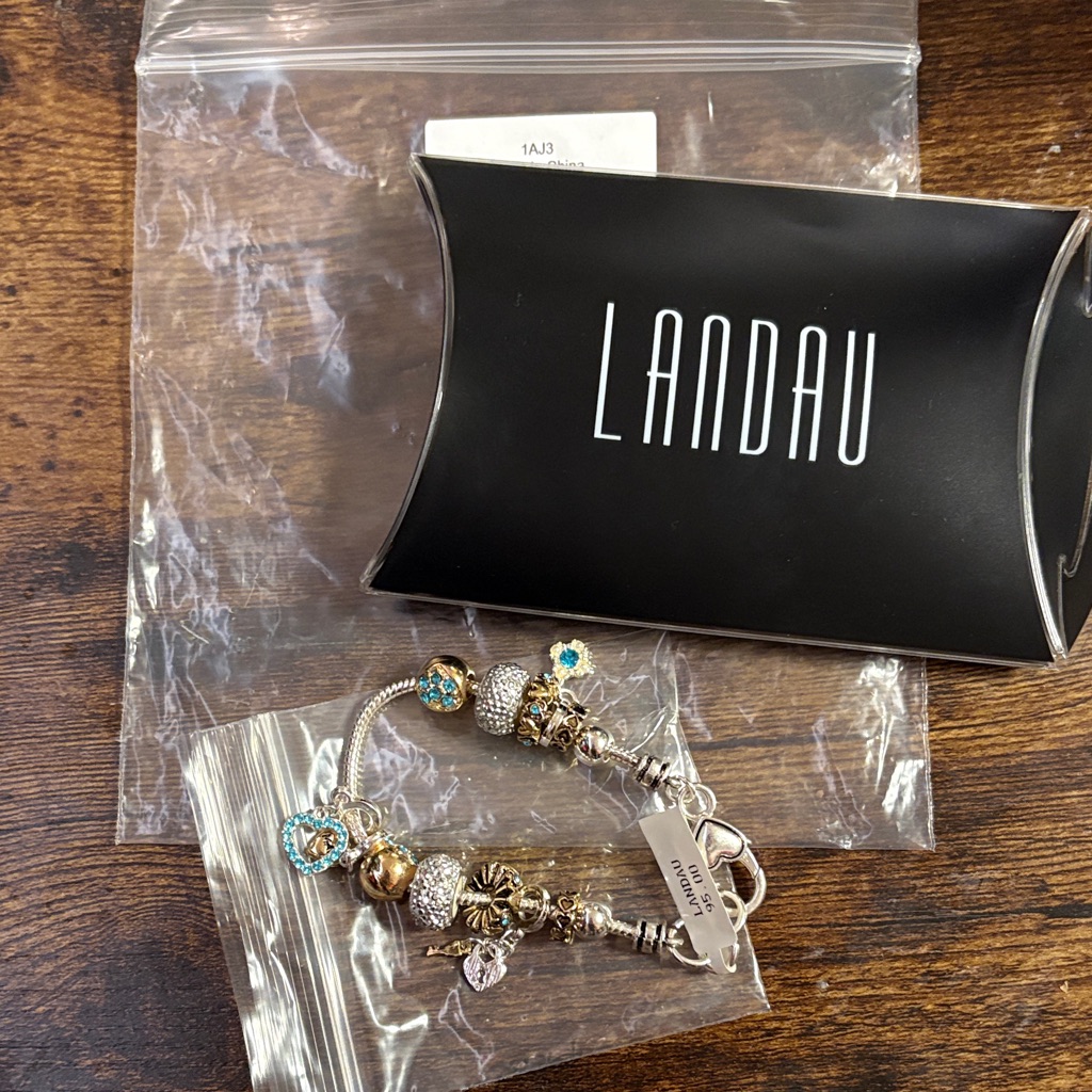 Landau Two-Tone Charm Bracelet With Blue Crystal Accents Nwt!